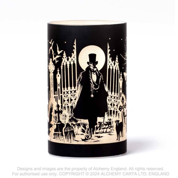 Alchemy Gothic Etched Black Glass LED Count Magistus Lantern Light NIB - Picture 2 of 3